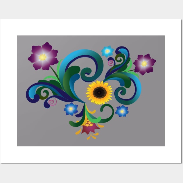 Folk-Art Flowers and Fanfare Wall Art by Deborah Goschy